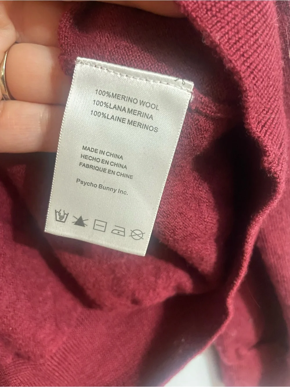 RARE Psycho Bunny Men's Logo Burgundy Merino Wool Crewneck Sweater
